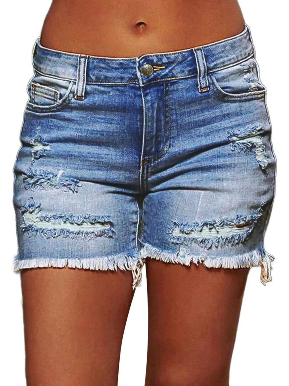 Ripped Stretchy Jean Shorts with Raw Hem for Women - Trendy Summer Style